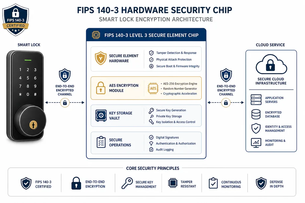 FIPS 140-2 security architecture: hardware security module and end-to-end encryption