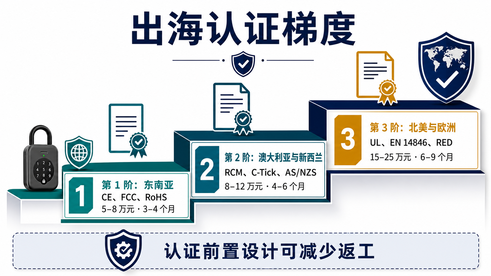 出海认证梯度与成本对比——东南亚、澳新、北美欧洲三梯队