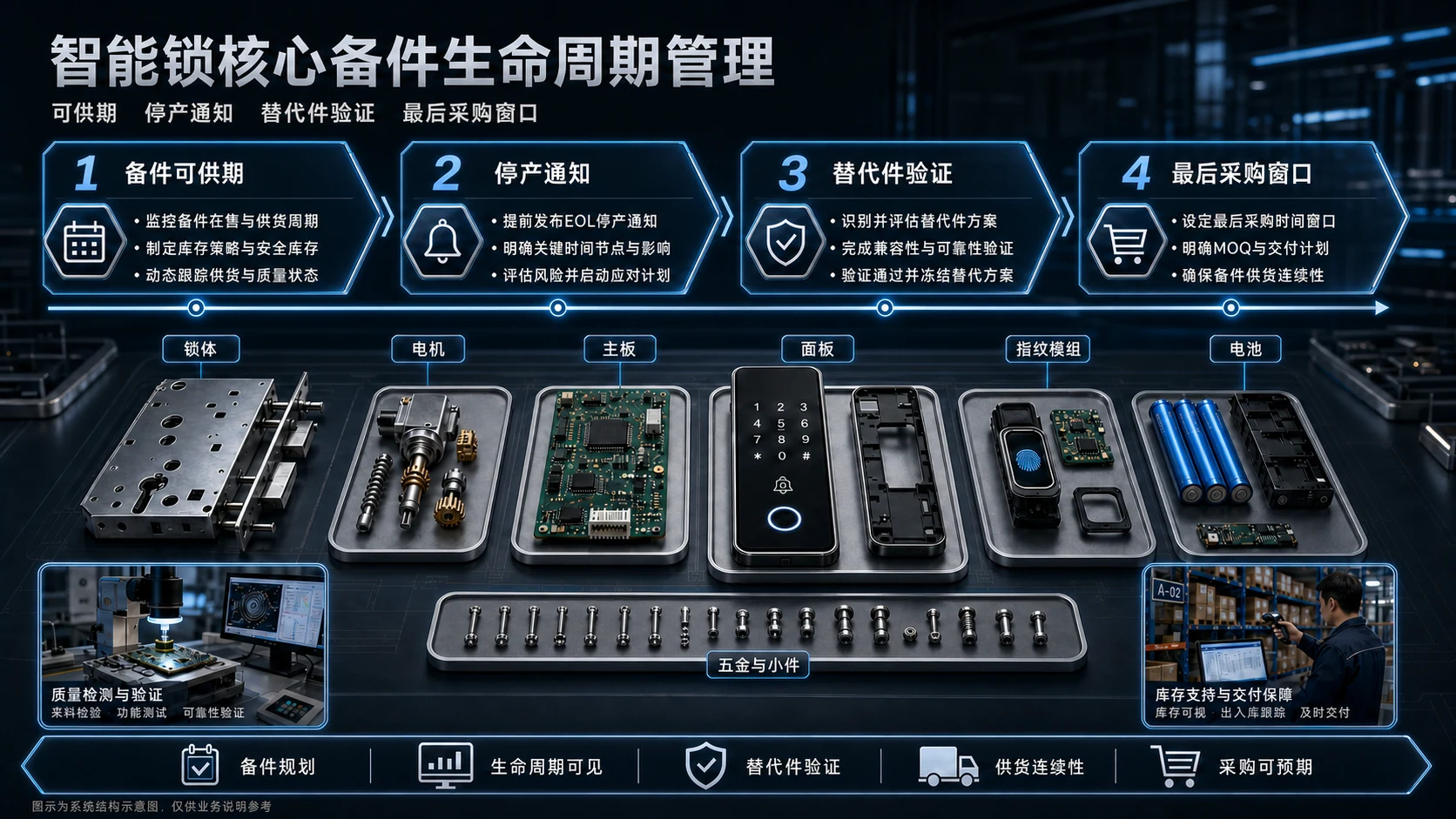 智能锁核心备件及停产管理与替代件验证流程示意图