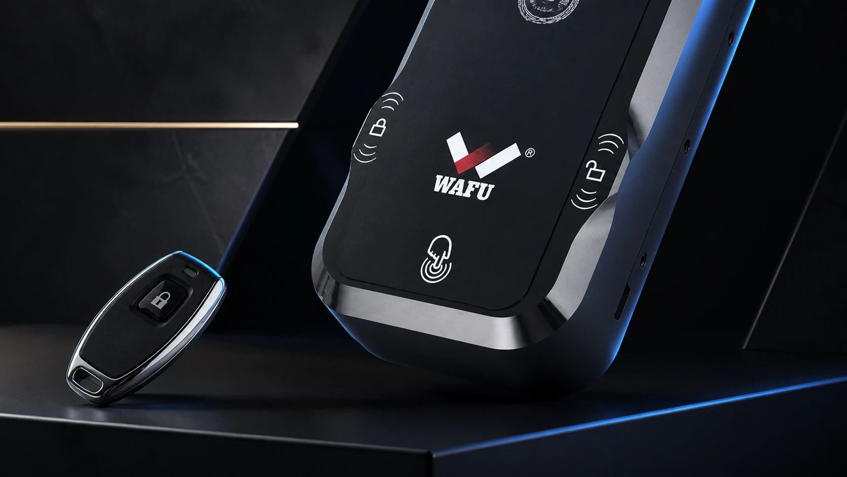 WF-026 双系统双电机隐形锁与遥控器实物图